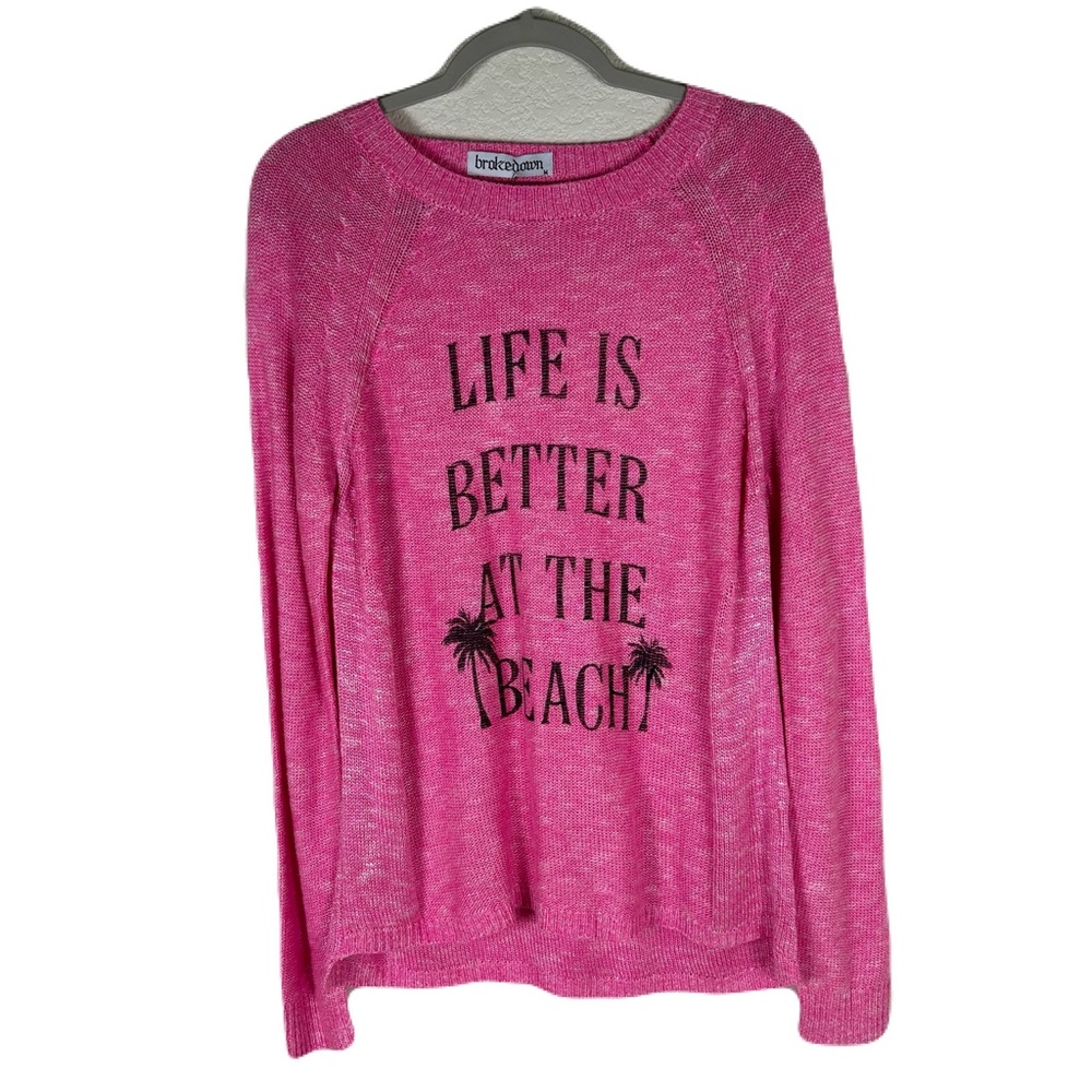 Brokedown Women’s Sz M cotton blend knit v-back, beach cover sweater